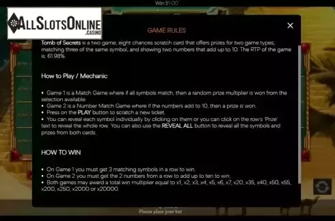 Game Rules screen