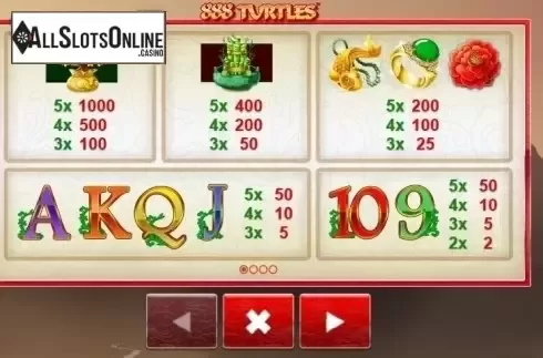 Paytable 1. 888 Turtles from Skywind Group