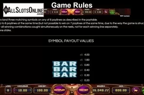 Game Rules. BARs and 7s from Wazdan
