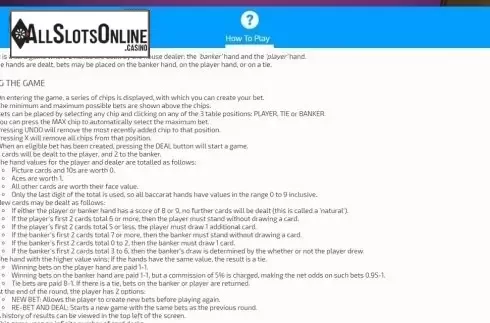 Paytable. Baccarat (FunFair) from FunFair