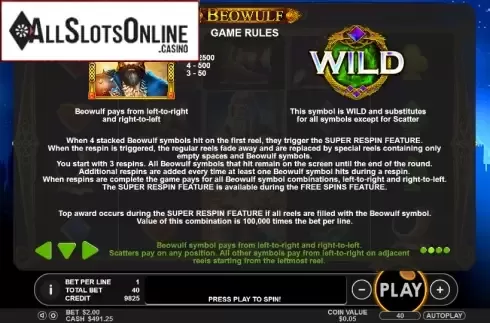 Paytable 2. Beowulf (Pragmatic) from Pragmatic Play
