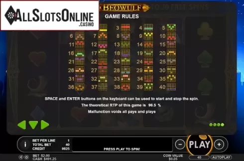 Paytable 4. Beowulf (Pragmatic) from Pragmatic Play