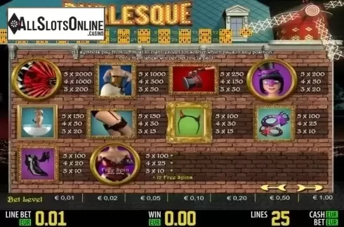 Paytable 1. Burlesque HD from World Match