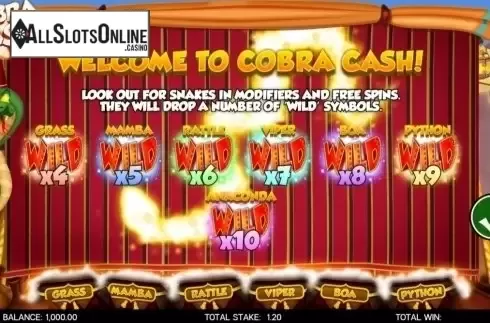 Start Screen. Cobra Cash from CORE Gaming