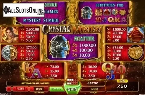 Paytable 1. Crystal Mystery from GameArt