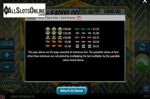 Paytable 1