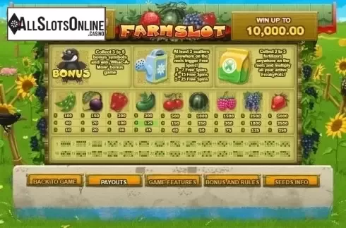 Paytable 1. Farm Slot from GamesOS