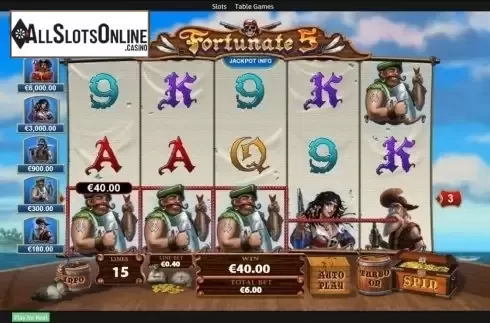 High value symbol win. Fortunate Five from Playtech