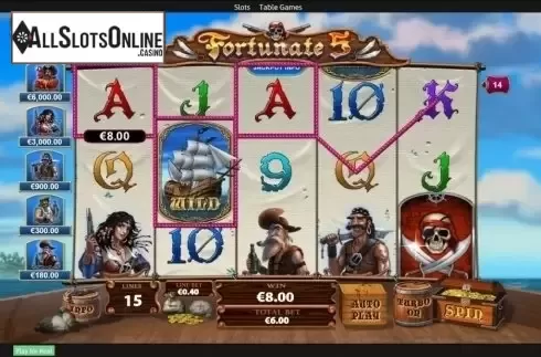 Wild win screen 1. Fortunate Five from Playtech