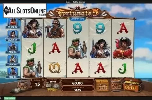 Reel screen. Fortunate Five from Playtech