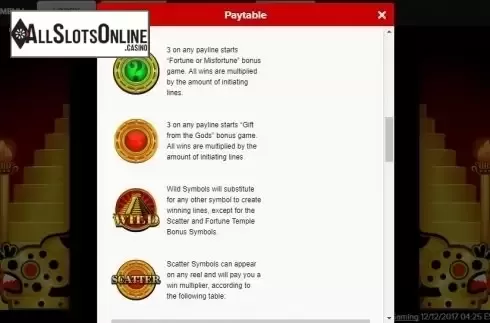 Paytable 3. Fortune Temple from Gamesys