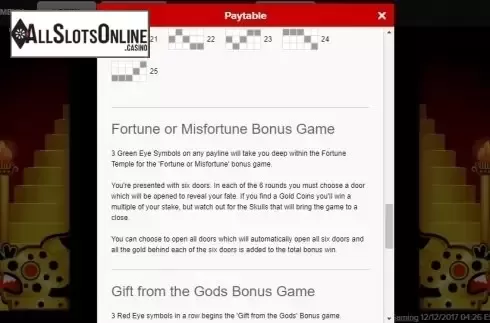Paytable 5. Fortune Temple from Gamesys