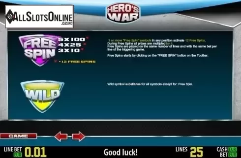 Paytable 2. Hero's War HD from World Match