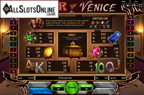 Paytable. Joker of Venice from Platin Gaming