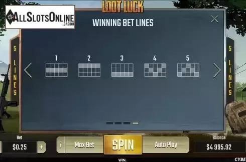 Paylines screen