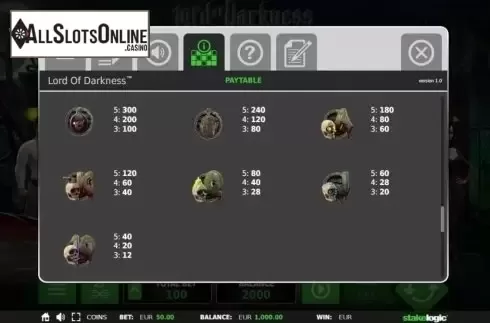 Paytable 3. Lord of Darkness from StakeLogic