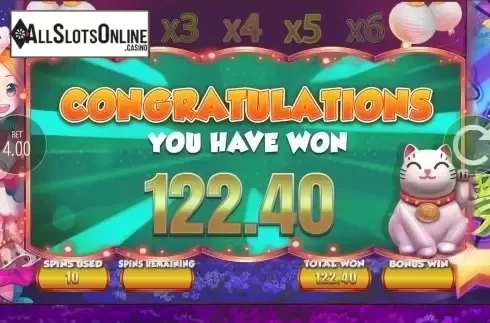 Win Screen. Lucky 8 Fortune Cat from Blueprint