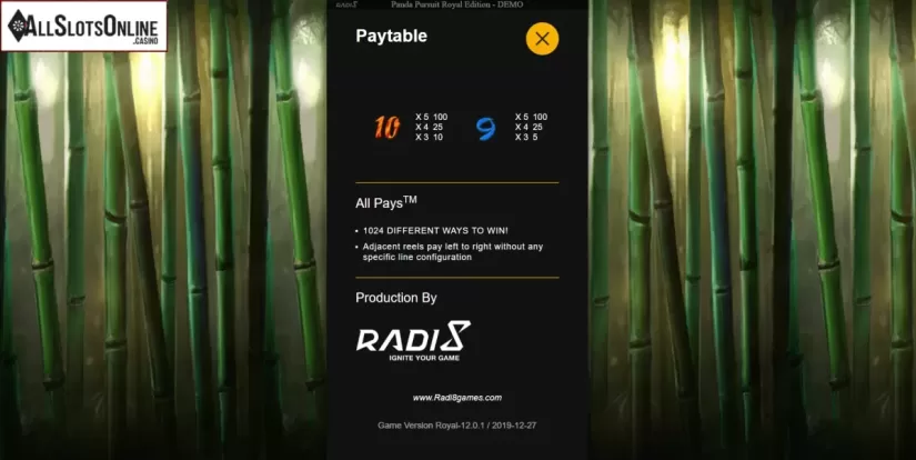 Paytable 2. Panda Pursuit Royal Edition from Radi8