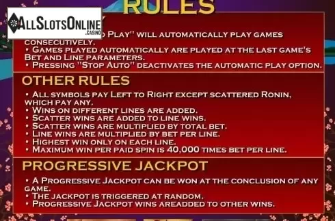 Rules. Ronin (RTG) from RTG