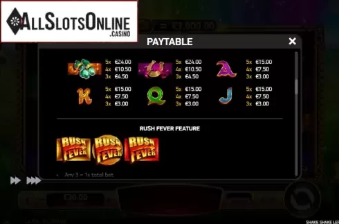 Paytable screen 3. Shake Shake Leprechaun from Ruby Play