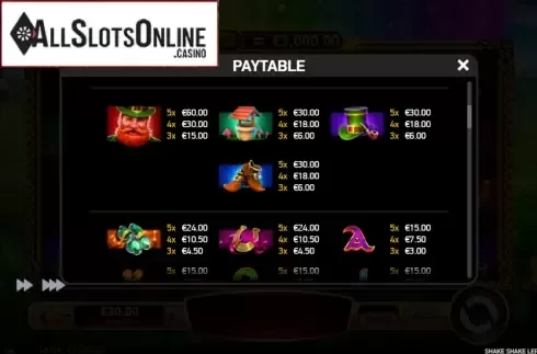 Paytable screen 2. Shake Shake Leprechaun from Ruby Play