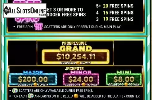 Free spin feature screen