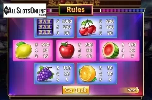Paytable. Super Fruit (Aiwin Games) from Aiwin Games