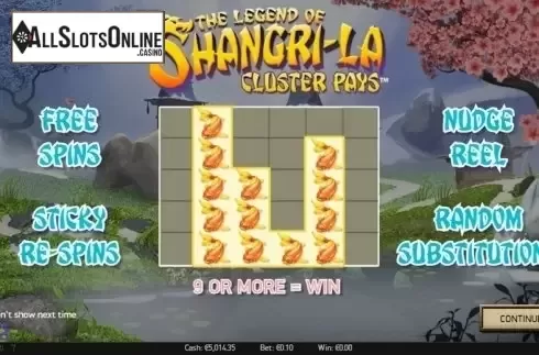 Screen 1. The Legend of Shangri-La: Cluster Pays from NetEnt