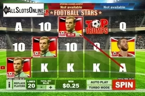 Win screen. Top trumps football stars: Sporting Legends from Playtech