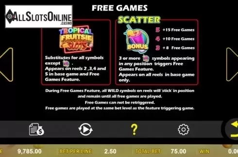 Features. Tropical Fruitsie Slots from Aspect Gaming