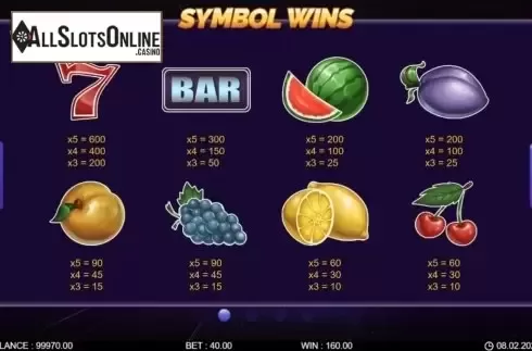 Paytable screen 1. Ultra Classic Hot from 7mojos