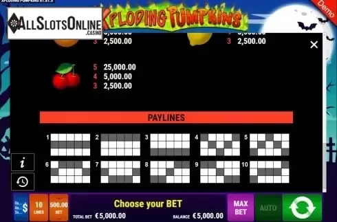 Paylines. Xploding Pumpkins from Gamomat