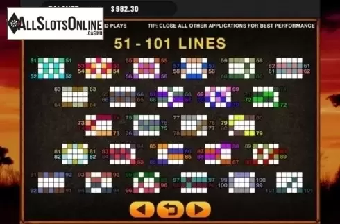 Paylines. 101 Lions from GMW