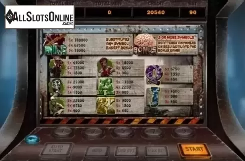 Paytable. Apocalypse (X Room) from X Room