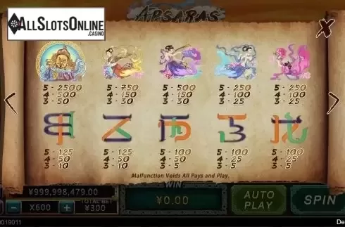 Paytable. Apsaras from CQ9Gaming
