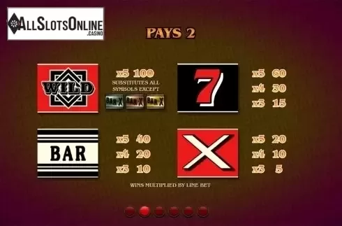 Paytable 2. Bar X Colossal from Slingo Originals