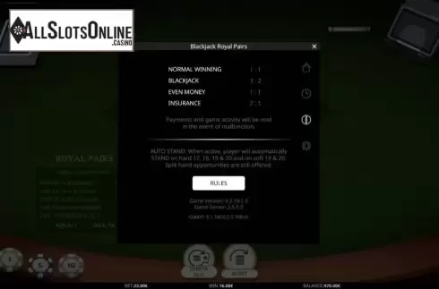 Info. Blackjack Royal Pairs from iSoftBet