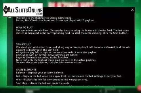 Game Rules screen