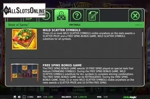 Paytable 1. Book of Santa (StakeLogic) from StakeLogic