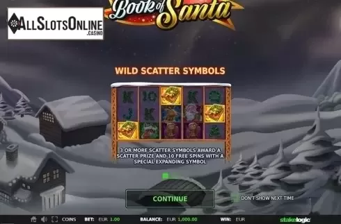 Intro screen 1. Book of Santa (StakeLogic) from StakeLogic