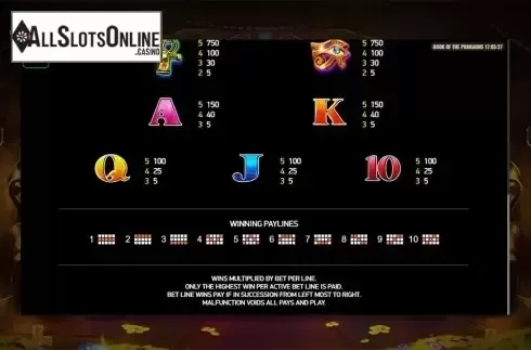 Paytable 3. Book of the Pharaohs from Playreels