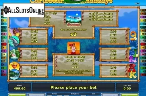 Paytable 1. Caribbean Holidays from Greentube