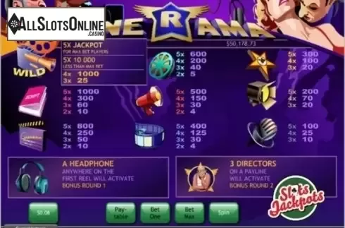 Paytable . Cinerama from Playtech