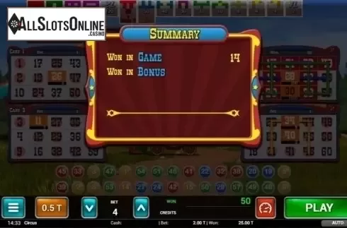 Bonus Win. Circus Bingo from MGA