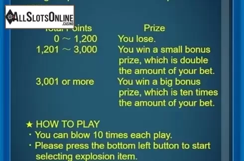 Paytable . Crush Bomb from Mikado Games