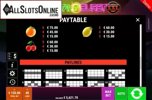Paytable 3. Crystal Burst XXL from Gamomat