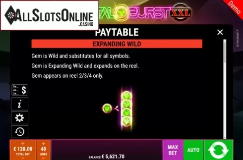 Paytable. Crystal Burst XXL from Gamomat