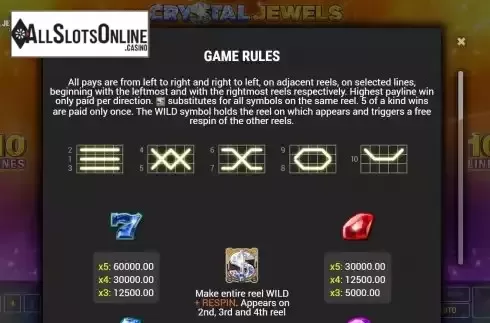 Paylines screen