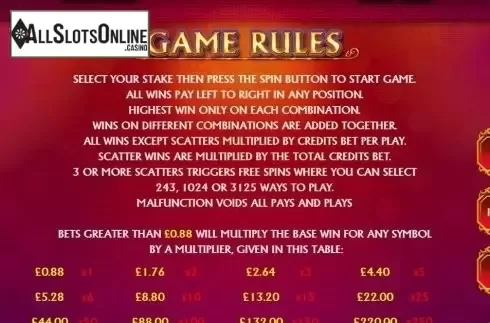 Paytable 1. Dancing Drums (SG) from SG