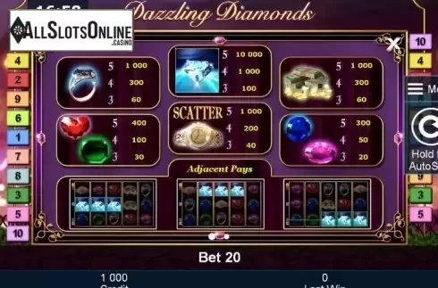 Paytable 1. Dazzling Diamonds from Greentube